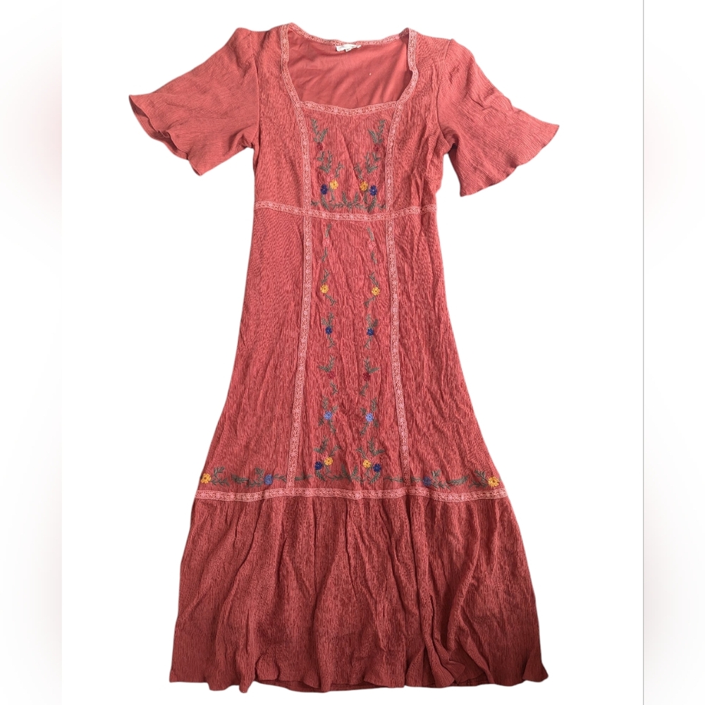 Tea N Rose Embroidered Floral Maxi Sheath Dress Renaissance Festival Halloween